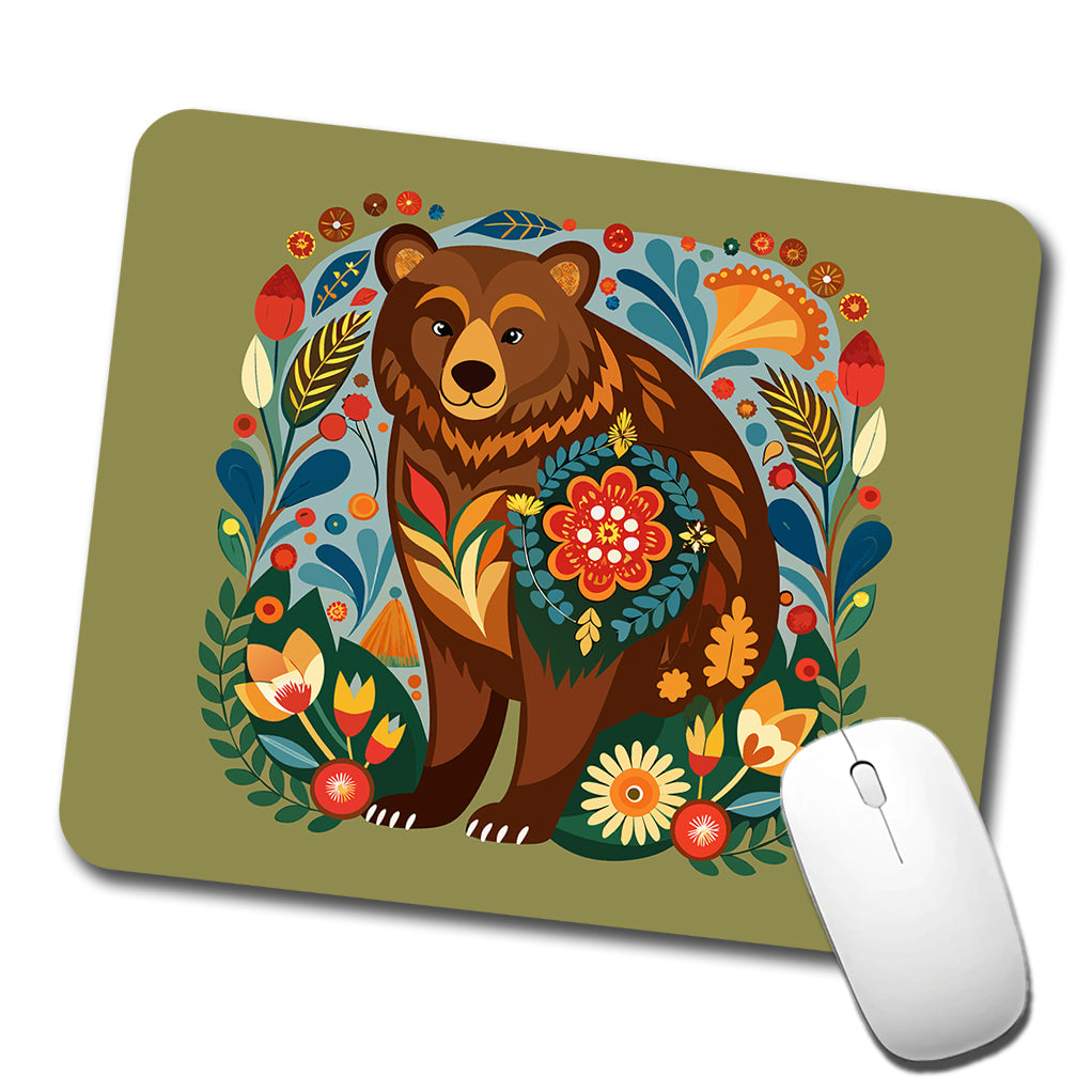 Brown Bear Floral Motif Low Profile Mouse Pad Mat