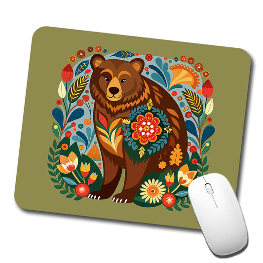 Brown Bear Floral Motif Low Profile Mouse Pad Mat