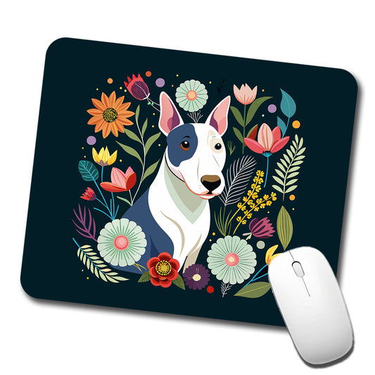 Bull Terrier Dog Floral Flowers Low Profile Mouse Pad Mat