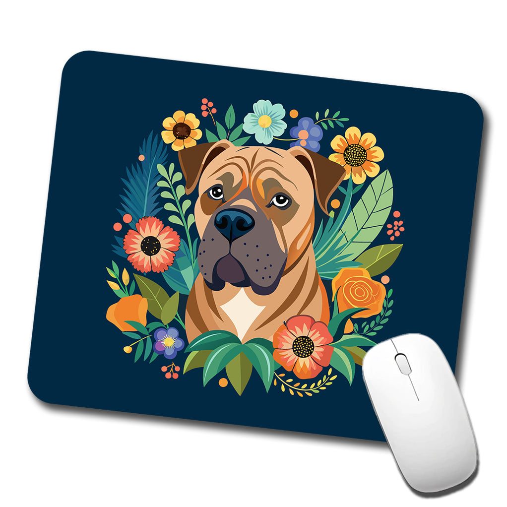 Bullmastiff Dog Floral Flowers Low Profile Mouse Pad Mat