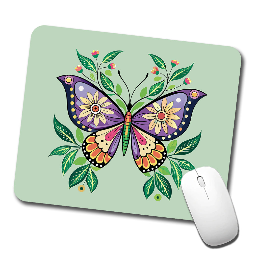 Butterfly Floral Flowers Low Profile Mouse Pad Mat