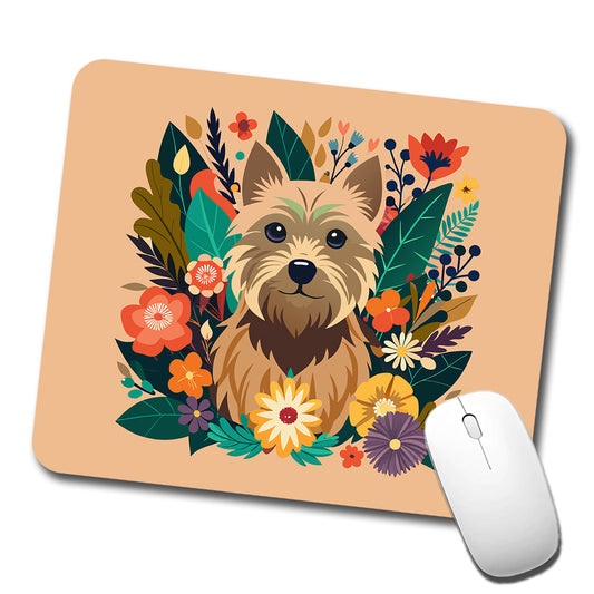 Cairn Terrier Dog Floral Flowers Low Profile Mouse Pad Mat