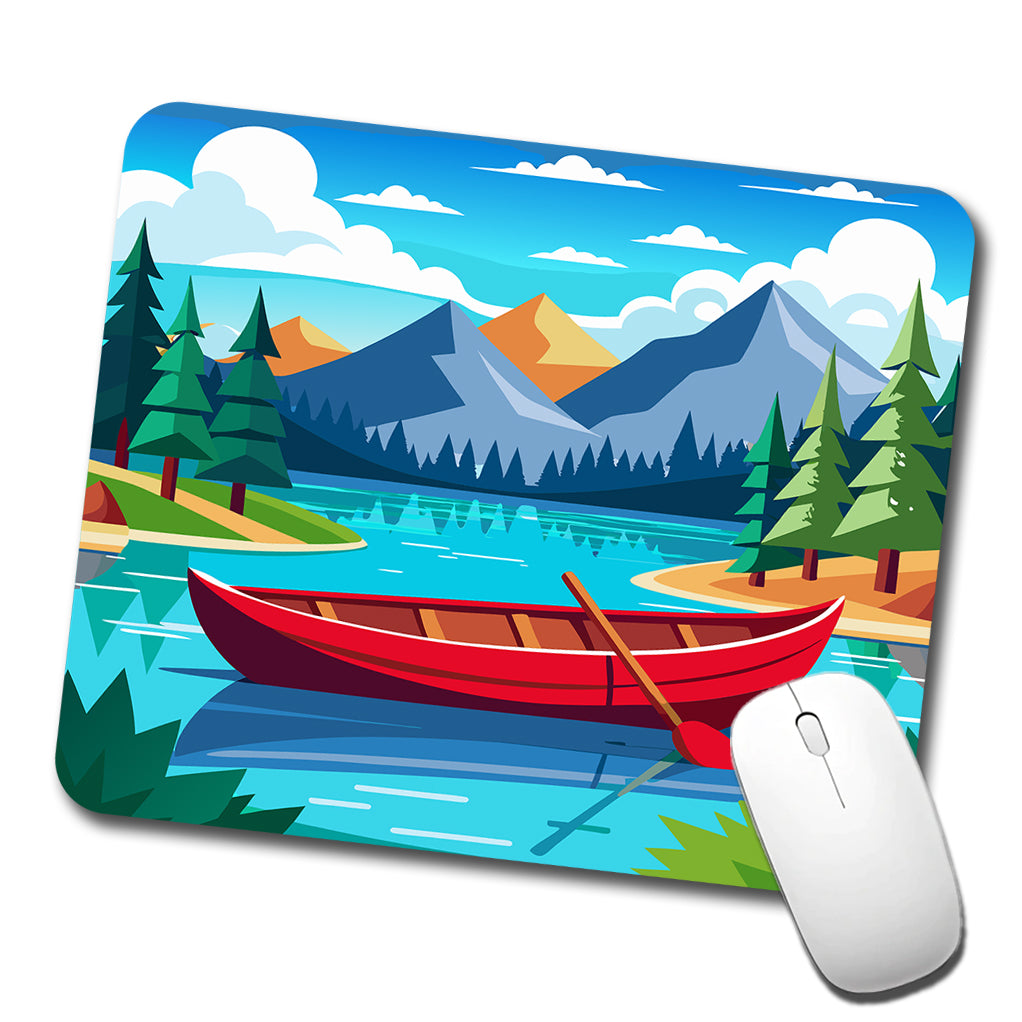 Canoe on Lake Red Low Profile Mouse Pad Mat