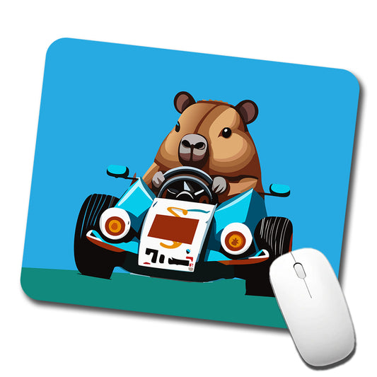 Capybara Driving Race Car Funny Low Profile Mouse Pad Mat