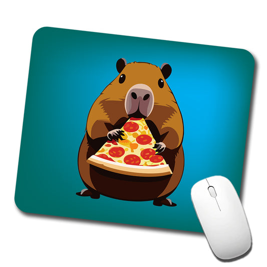 Capybara Eating Pizza Funny Low Profile Mouse Pad Mat
