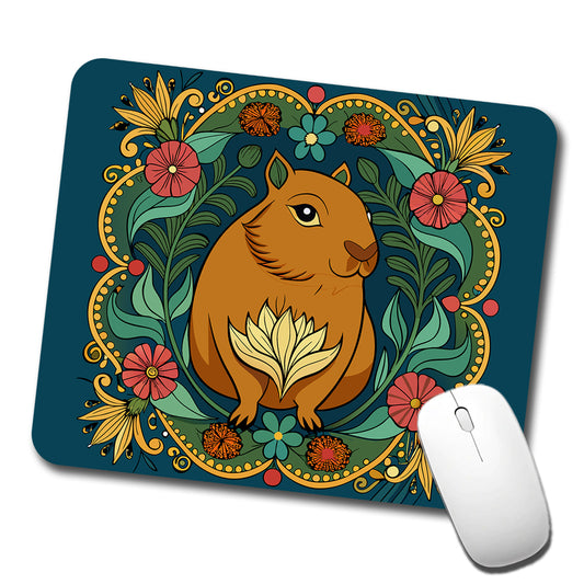 Capybara Floral Art Nouveau Flowers Elegant Low Profile Mouse Pad Mat