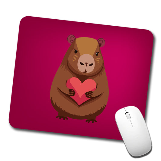 Capybara Love Holding Heart Valentines Day Anniversary Low Profile Mouse Pad Mat
