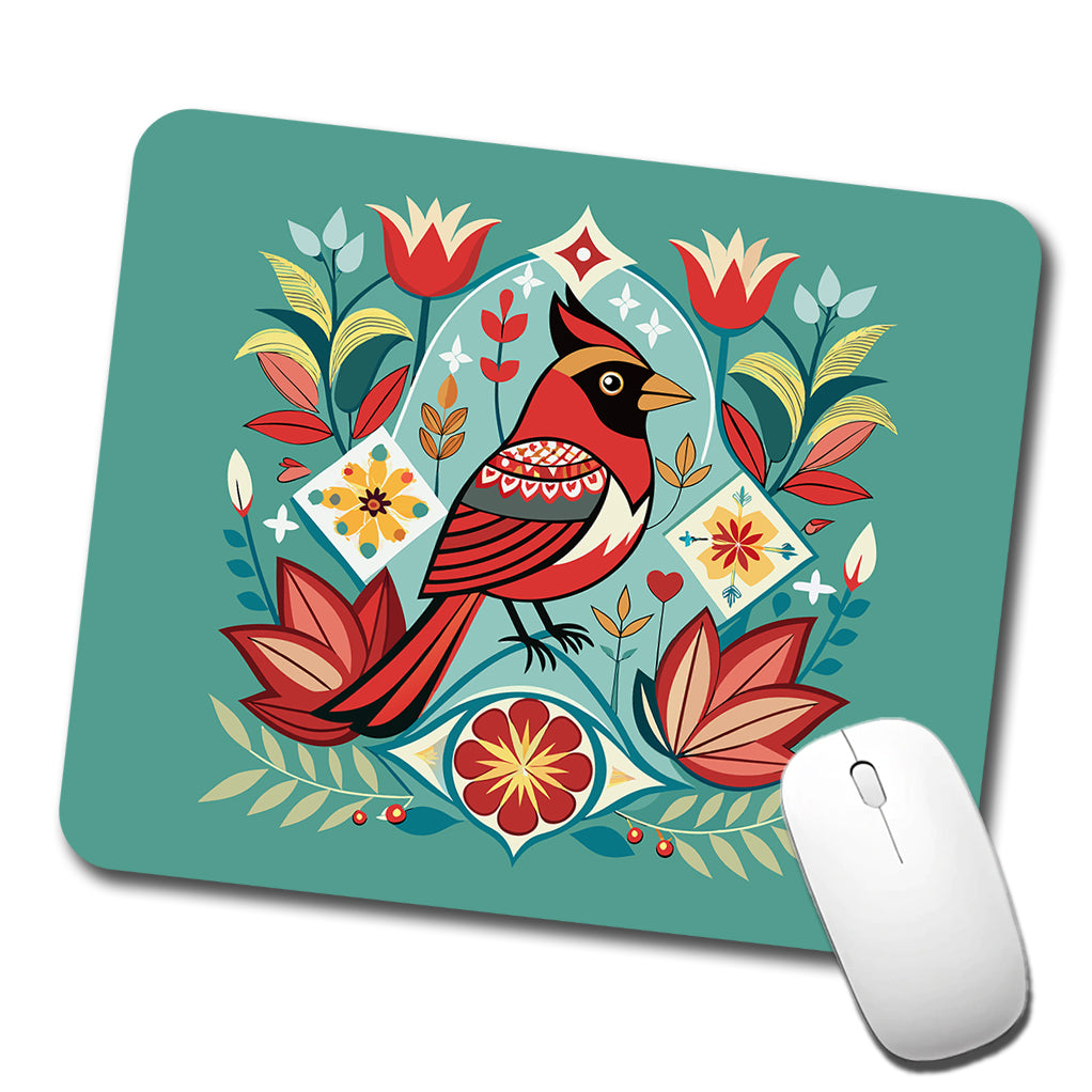 Cardinal Bird Floral Flowers Low Profile Mouse Pad Mat