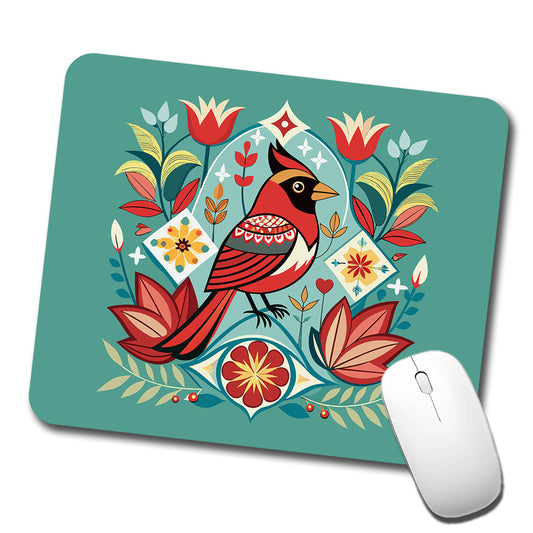 Cardinal Bird Floral Flowers Low Profile Mouse Pad Mat