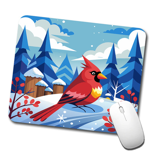 Cardinal in Winter Snow Scene Low Profile Mouse Pad Mat