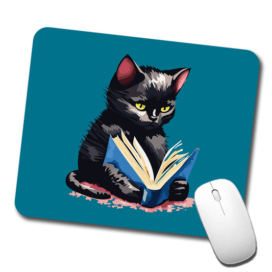 Cat Black Reading Book Reader Low Profile Mouse Pad Mat