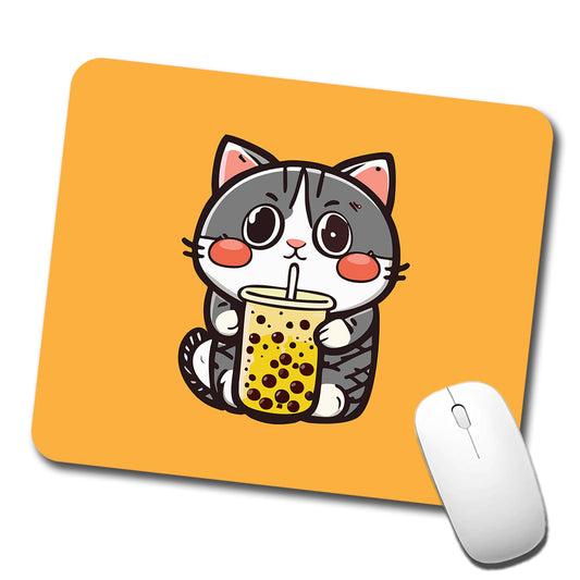 Cat Drinking Boba Bubble Tea Low Profile Mouse Pad Mat