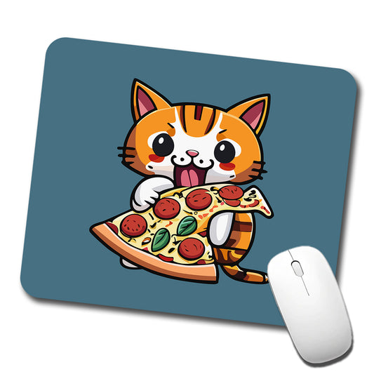 Cat Eating Pizza Funny Low Profile Mouse Pad Mat