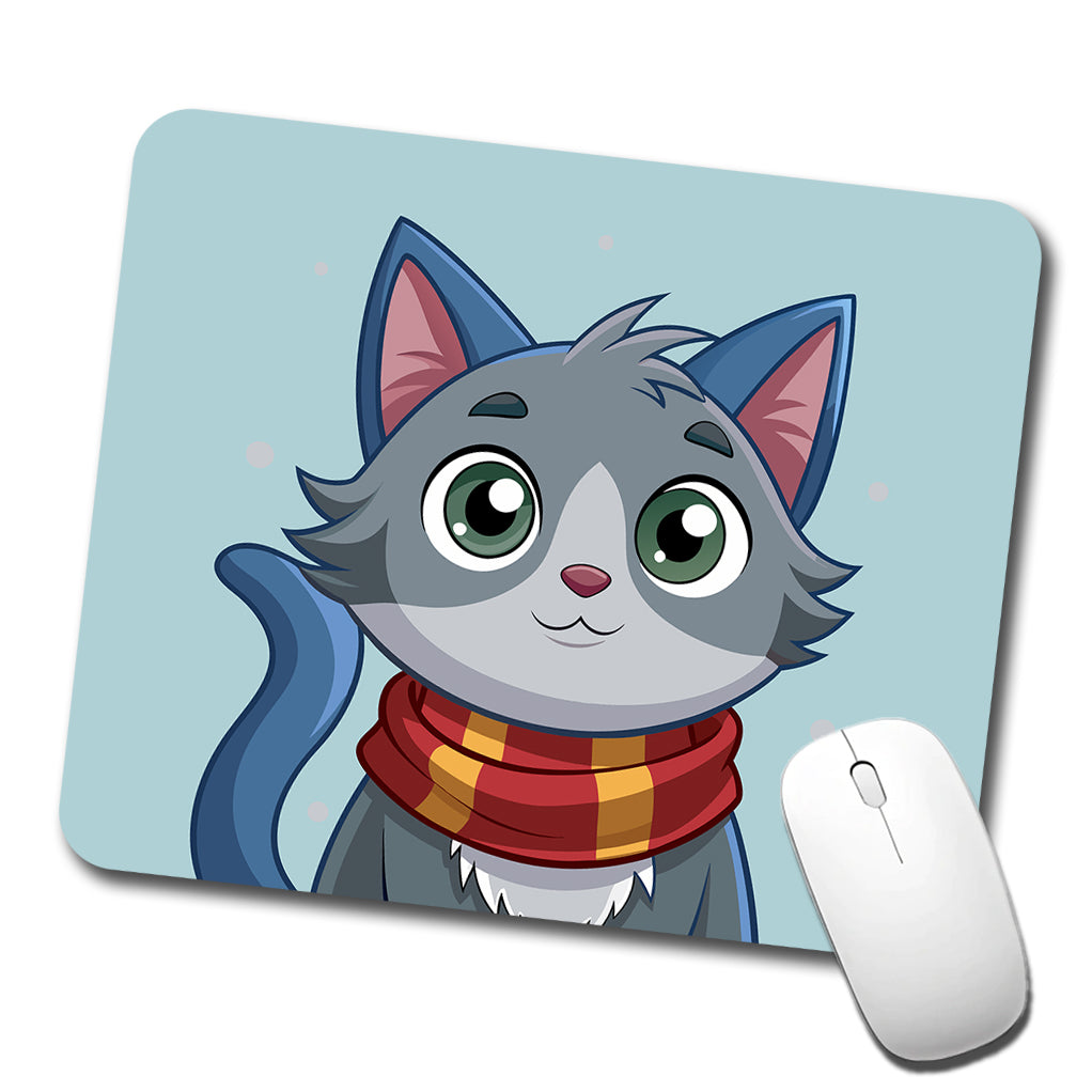 Cat Gray Wearing Winter Scarf Low Profile Mouse Pad Mat