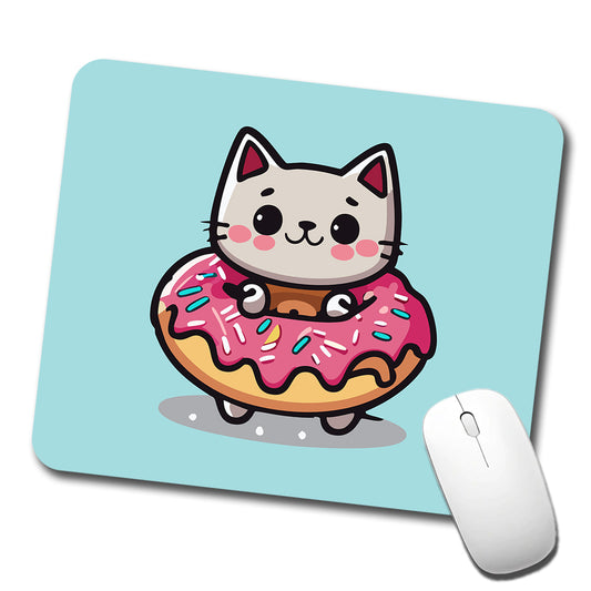 Cat Kawaii Cute in Donut Low Profile Mouse Pad Mat