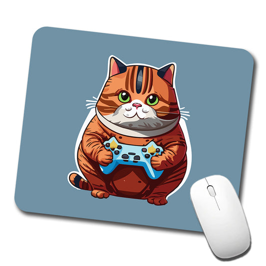 Cat Playing Game Gamer Gaming Chubby Low Profile Mouse Pad Mat