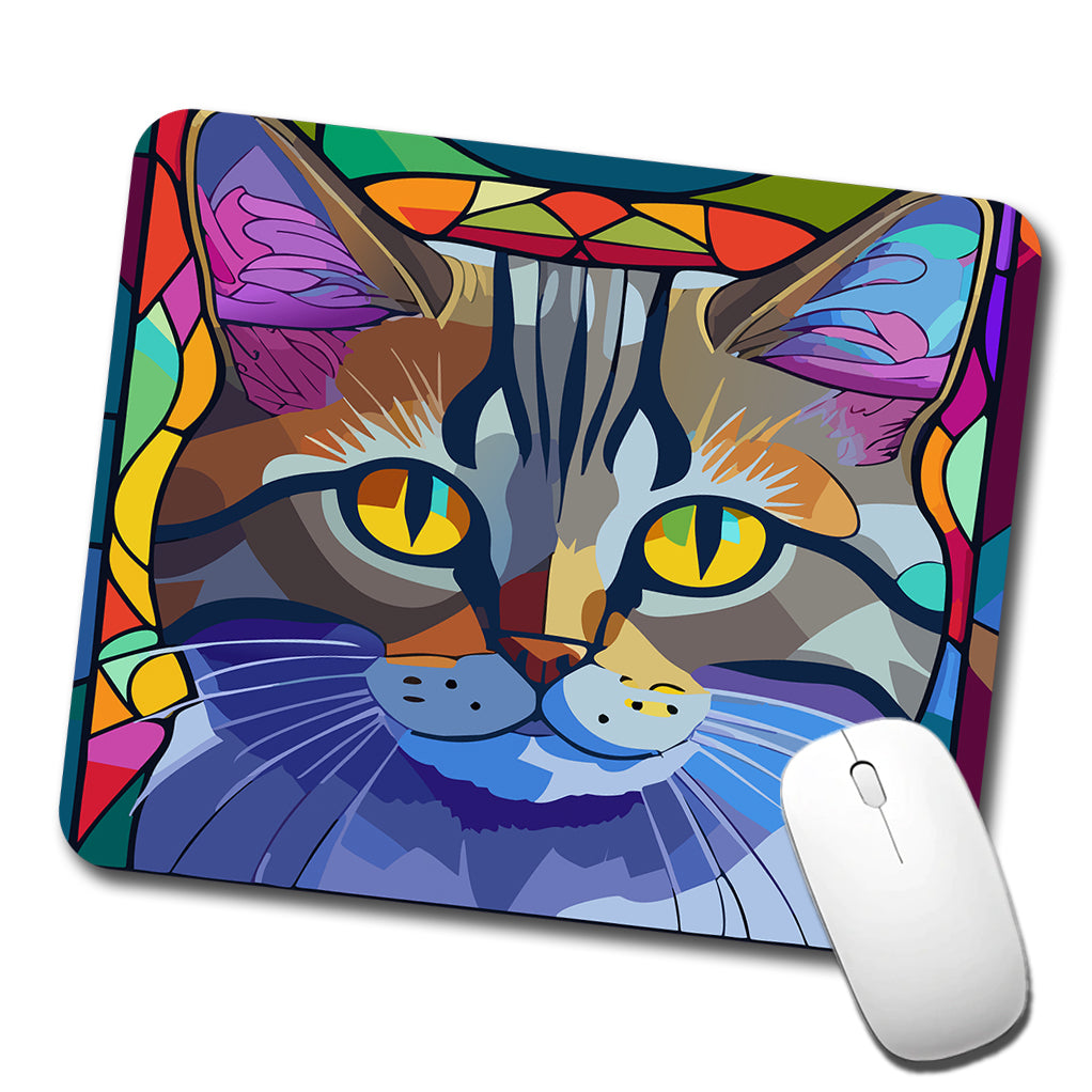 Cat Stained Glass Style Low Profile Mouse Pad Mat