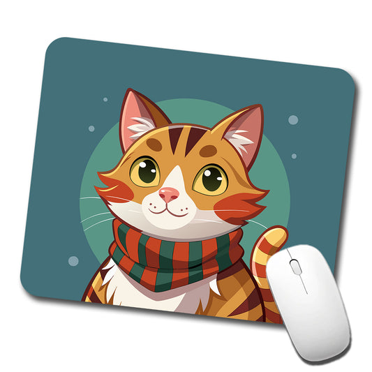 Cat Tabby Wearing Winter Scarf Low Profile Mouse Pad Mat