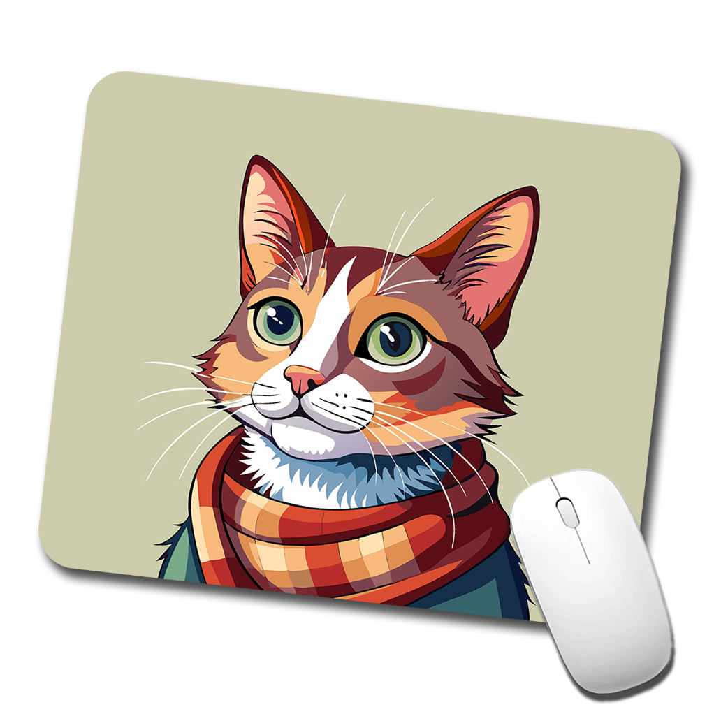 Cat Wearing Scarf Low Profile Mouse Pad Mat