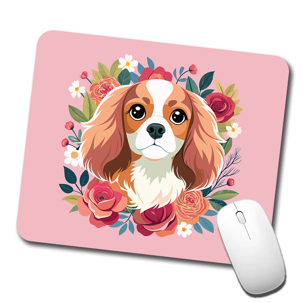 Cavalier King Charles Spaniel Dog Pink Floral Flowers Low Profile Mouse Pad Mat