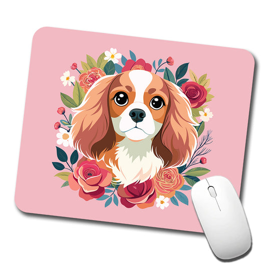Cavalier King Charles Spaniel Dog Pink Floral Flowers Low Profile Mouse Pad Mat