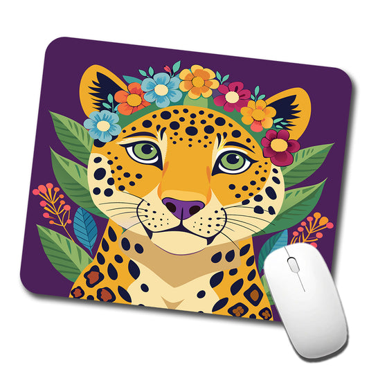 Cheetah Head Floral Flowers Low Profile Mouse Pad Mat