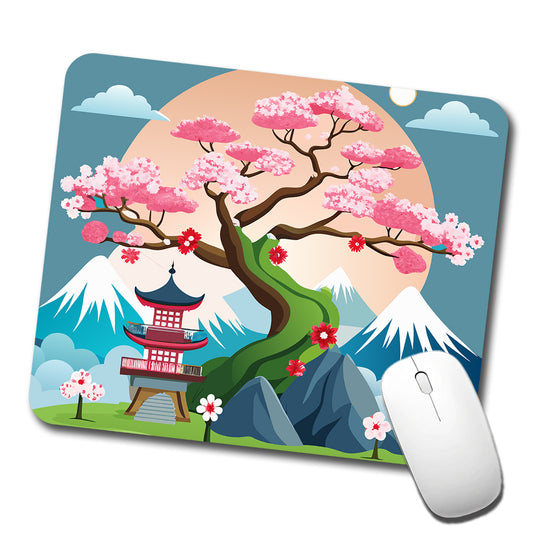 Cherry Blossom Tree Japanese Garden Low Profile Mouse Pad Mat