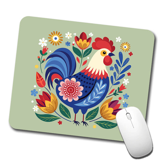 Chicken Rooster Floral Flowers Low Profile Mouse Pad Mat