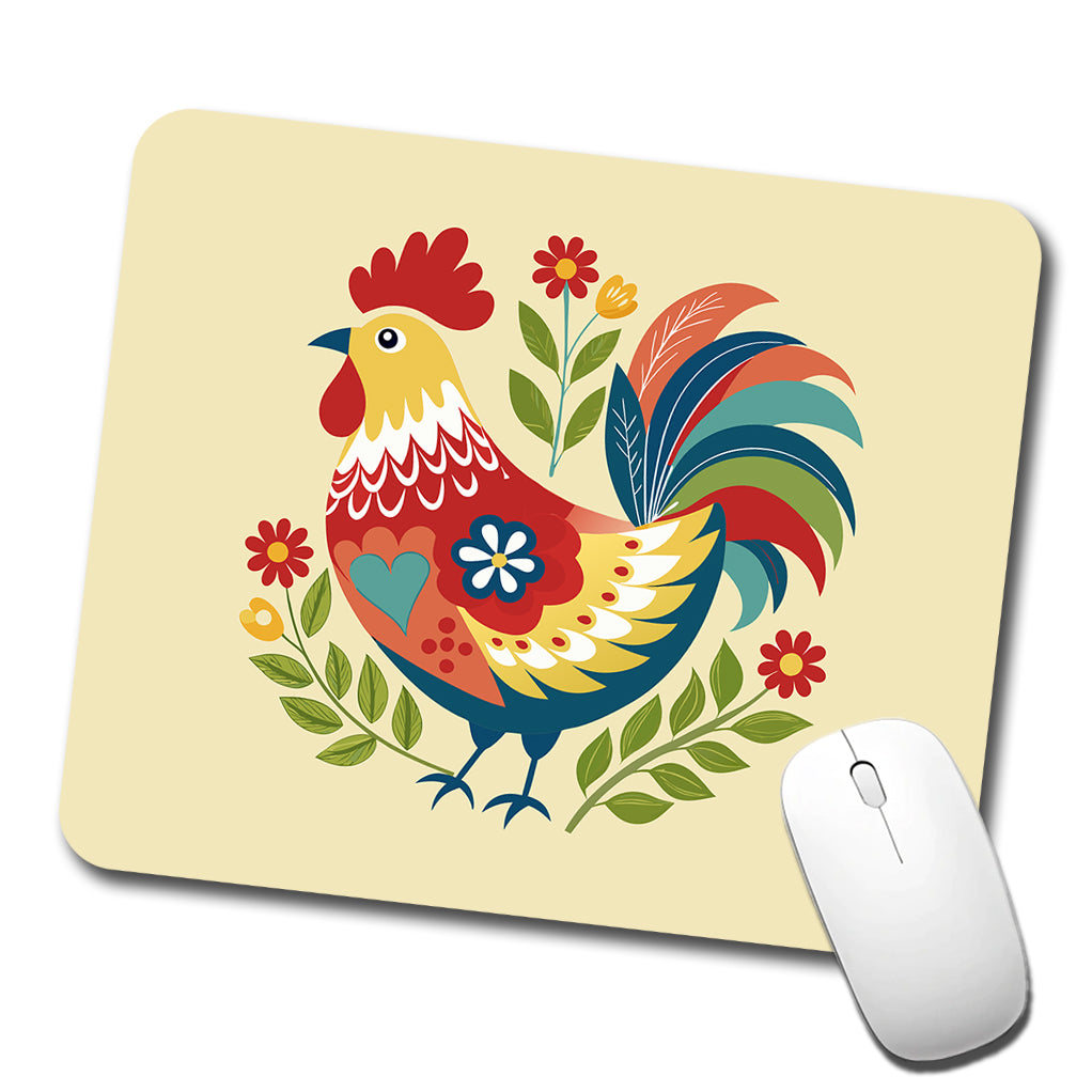 Chicken Rooster Flowers Low Profile Mouse Pad Mat