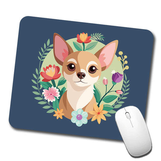 Chihuahua Dog Floral Flowers Low Profile Mouse Pad Mat