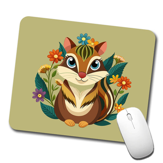 Chipmunk Floral Flowers Low Profile Mouse Pad Mat