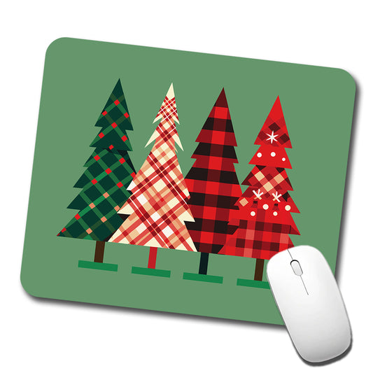 Christmas Trees Plaid Modern Cute Low Profile Mouse Pad Mat