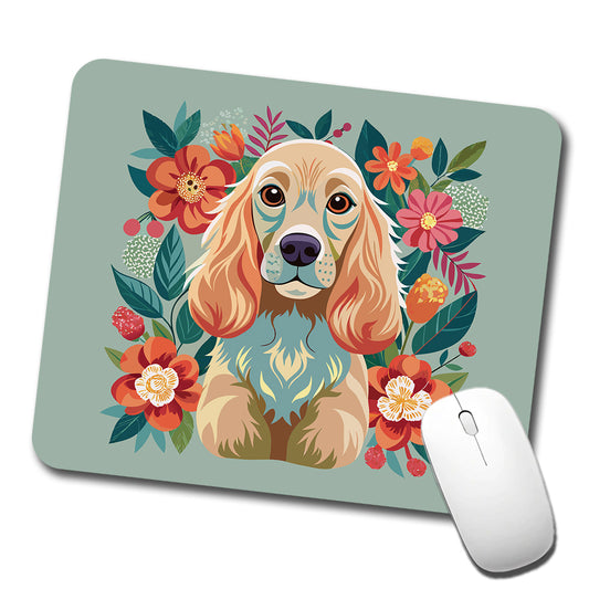 Cocker Spaniel Dog Floral Flowers Low Profile Mouse Pad Mat