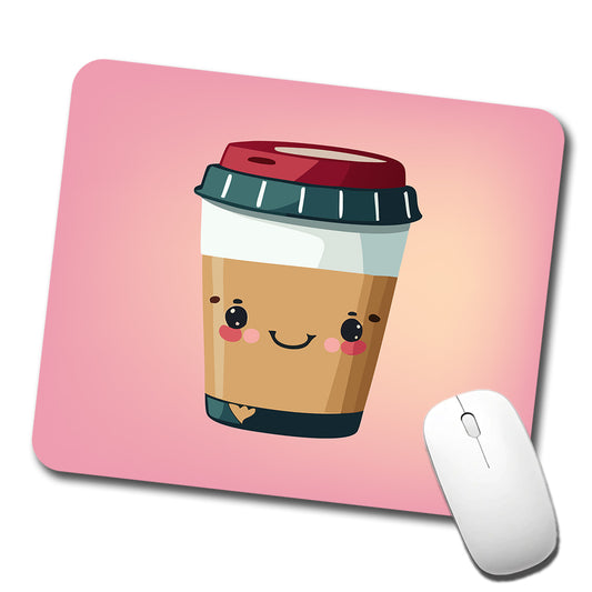 Coffee Travel Mug Smiling Low Profile Mouse Pad Mat
