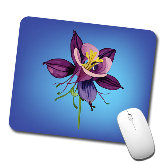 Columbine Flower Watercolor Purple Low Profile Mouse Pad Mat