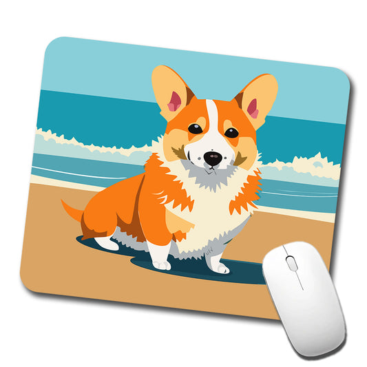Corgi Dog on the Beach Ocean Low Profile Mouse Pad Mat