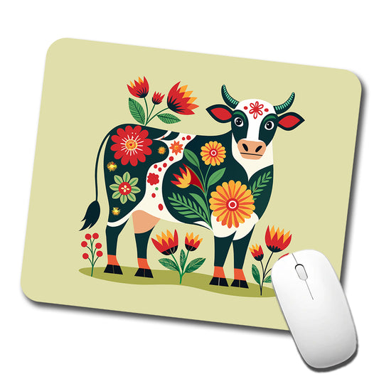 Cow Floral Motif Low Profile Mouse Pad Mat