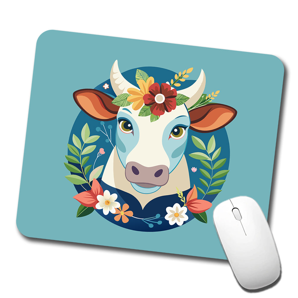 Cow Head Floral Flowers Low Profile Mouse Pad Mat