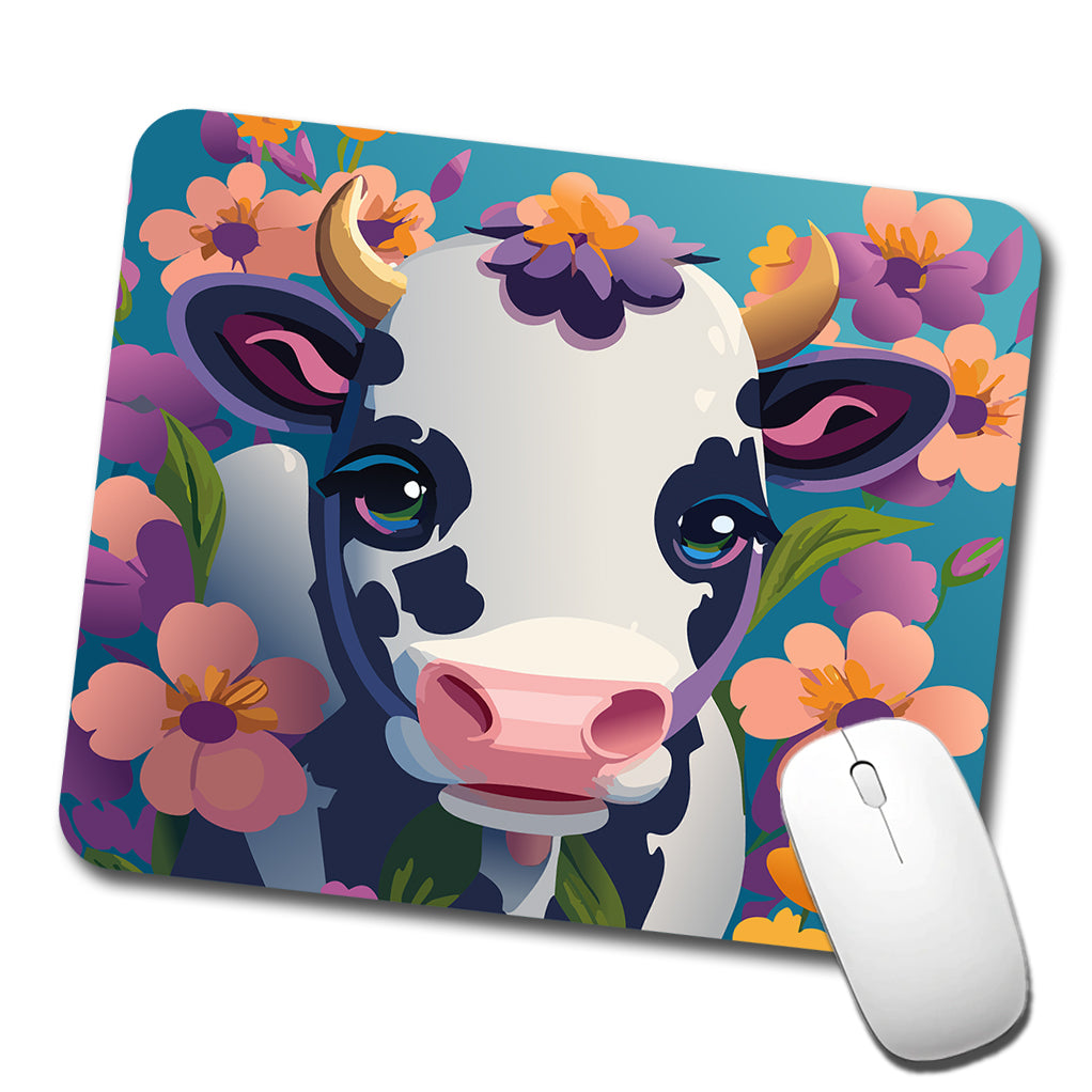 Cow with Flowers Low Profile Mouse Pad Mat