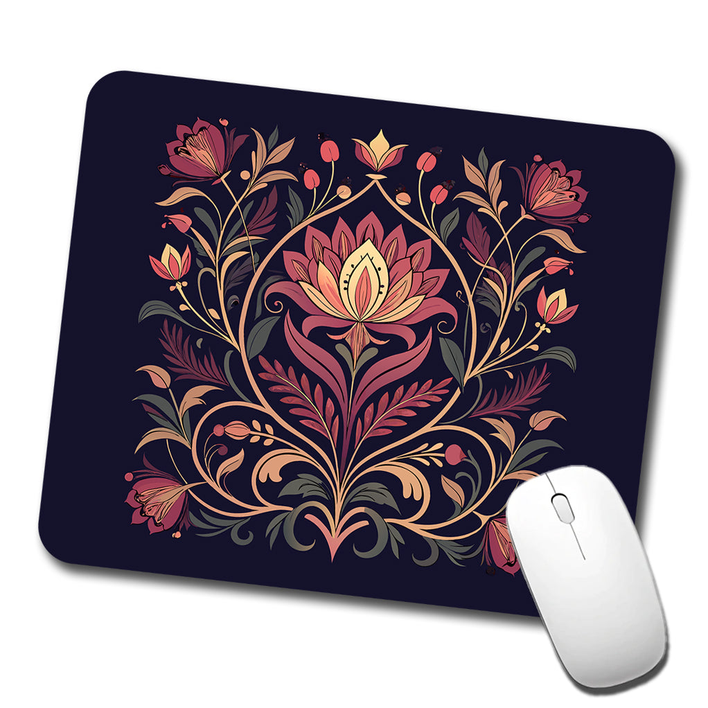 Dark Floral Art Nouveau Flowers Elegant Low Profile Mouse Pad Mat