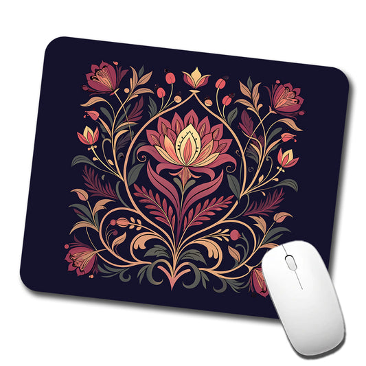Dark Floral Art Nouveau Flowers Elegant Low Profile Mouse Pad Mat