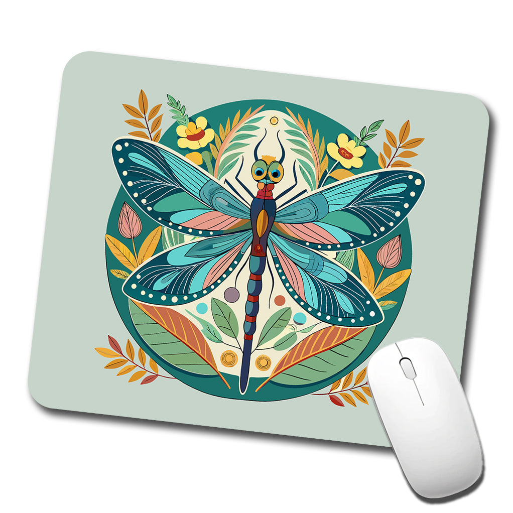 Dragonfly Floral Flowers Low Profile Mouse Pad Mat