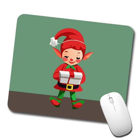 Elf Christmas Opening Present Low Profile Mouse Pad Mat