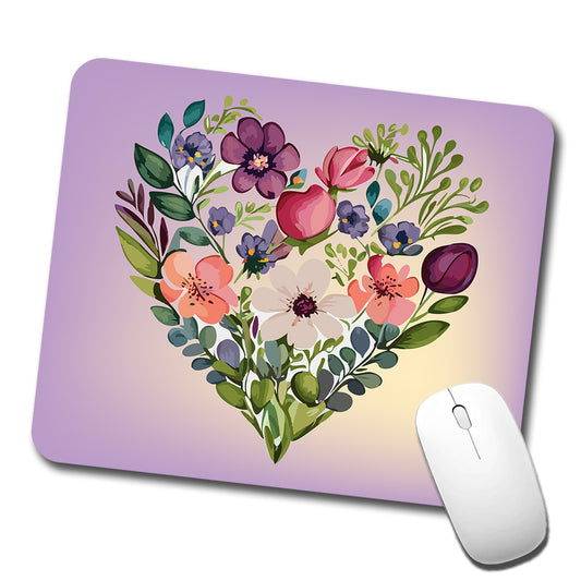 Flower Heart Floral Elegant Wedding Low Profile Mouse Pad Mat