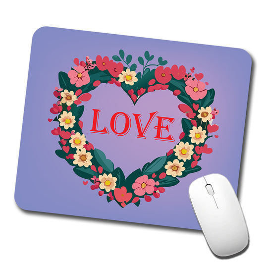 Flower Heart Love Wreath Floral Wedding Beautiful Low Profile Mouse Pad Mat
