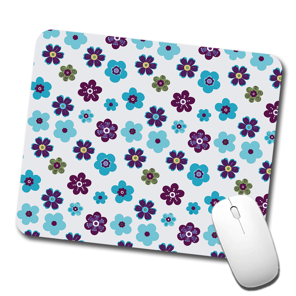 Flowers Blue Purple Cute Pattern Low Profile Mouse Pad Mat
