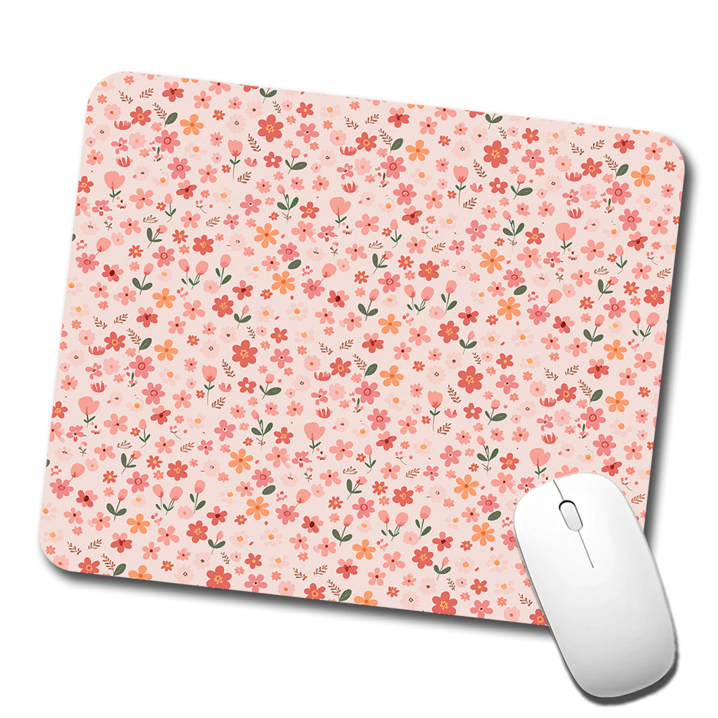 Flowers Peach Pink Cute Pattern Low Profile Mouse Pad Mat