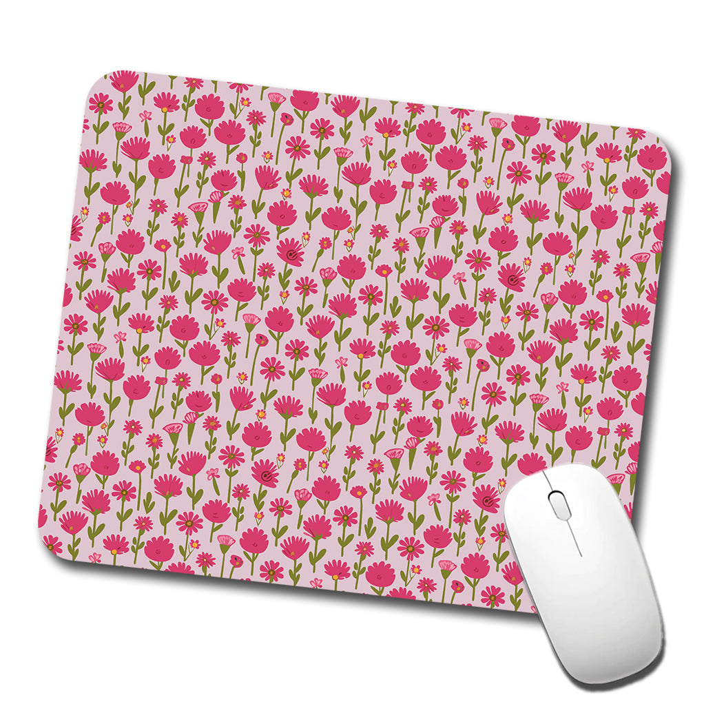 Flowers Pink Cute Pattern Low Profile Mouse Pad Mat