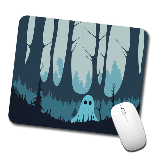 Ghost in Forest Woodland Cute Spooky Low Profile Mouse Pad Mat