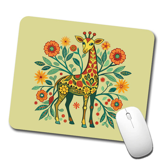 Giraffe Floral Art Nouveau Flowers Elegant Low Profile Mouse Pad Mat